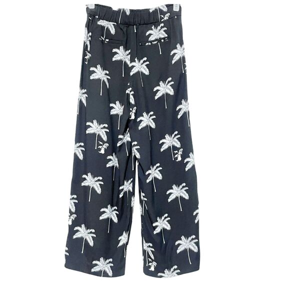 New Ann Taylor Black Palm Tree Print Wide Leg Pull On Trousers - Picture 3 of 12